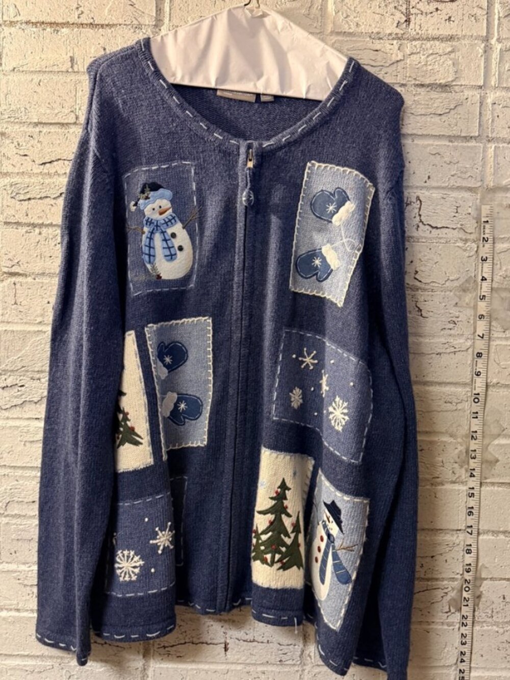 Croft & Barrow Womens 2X Blue Snowman Christmas Zip Up Cardigan Sweater